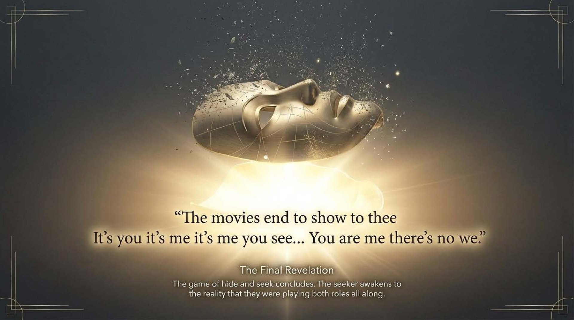 The movies end to show to thee — It's you it's me it's me you see… You are me there's no we.